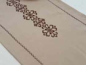 Table runner made of water-repellent fabric 45x170 DUCK Beige with brown embroidery