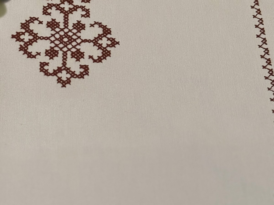 Table runner made of water-repellent fabric 45x170 DUCK Beige with brown embroidery