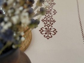 Table runner made of water-repellent fabric 45x170 DUCK Beige with brown embroidery