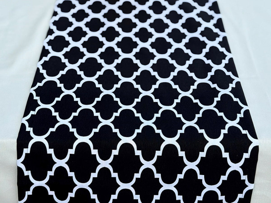 Table runner made of water-repellent fabric 45x170 DUCK Black and white 2006-6