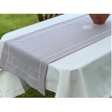Table runner made of water-repellent fabric 45x170 DUCK Gray with white embroidery