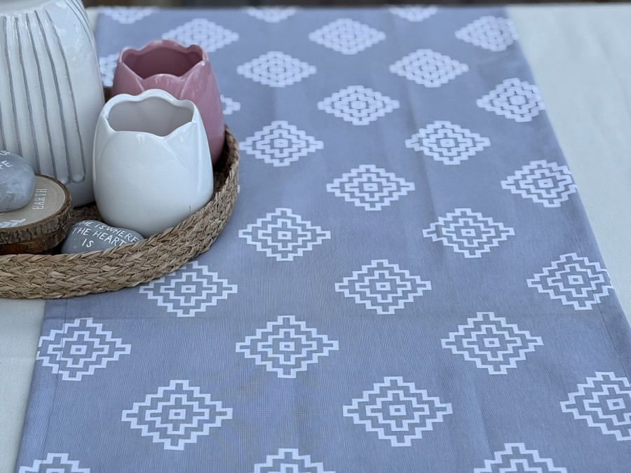 Table runner made of water-repellent fabric 45x170 DUCK gray geometry 1003-10 Gray