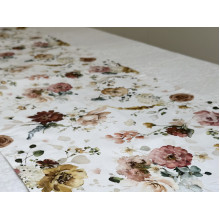 Table runner made from water-repellent fabric, 45x170, DUCK, gray with flowers, 7195-1