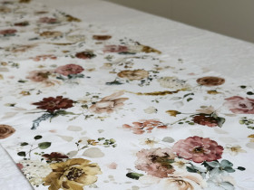Table runner made from water-repellent fabric, 45x170, DUCK, gray with flowers, 7195-1