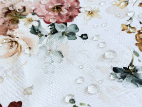 Table runner made from water-repellent fabric, 45x170, DUCK, gray with flowers, 7195-1