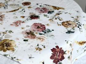 Table runner made from water-repellent fabric, 45x170, DUCK, gray with flowers, 7195-1
