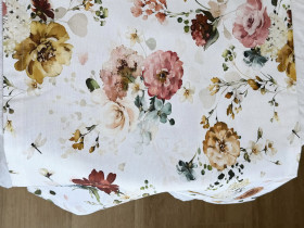 Table runner made from water-repellent fabric, 45x170, DUCK, gray with flowers, 7195-1