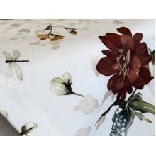 Table runner made from water-repellent fabric, 45x170, DUCK, gray with flowers, 7195-1