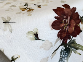 Table runner made from water-repellent fabric, 45x170, DUCK, gray with flowers, 7195-1