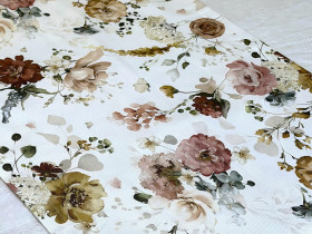Table runner made from water-repellent fabric, 45x170, DUCK, gray with flowers, 7195-1