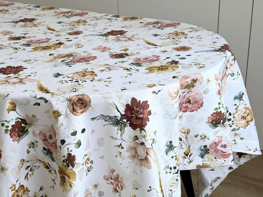 Ecotton DUCK tablecloth, 170x150, with flowers, 7195-1