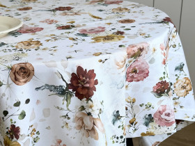Ecotton DUCK tablecloth, 170x150, with flowers, 7195-1