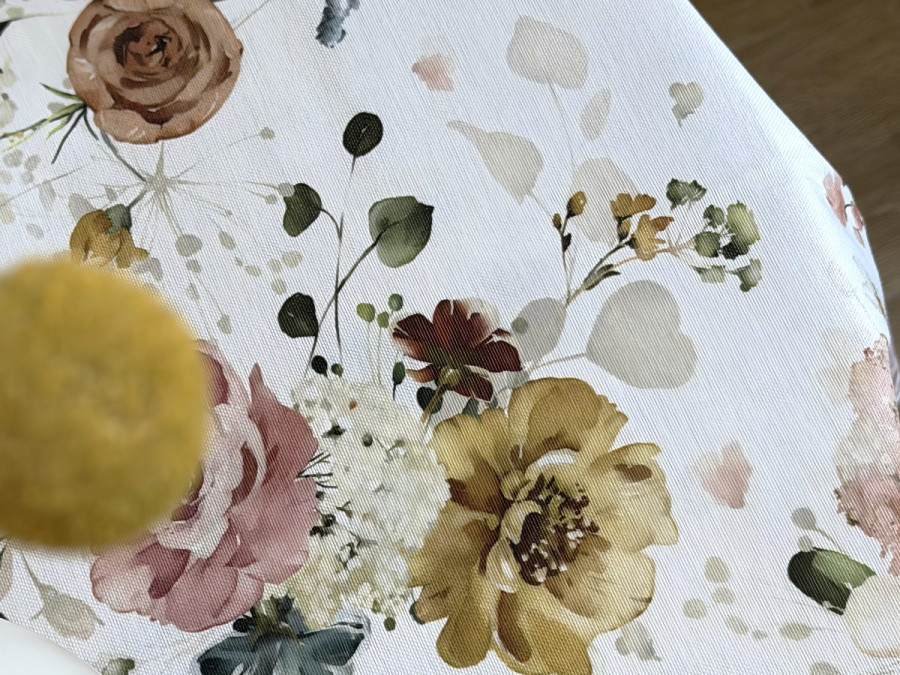 Ecotton DUCK tablecloth, 170x150, with flowers, 7195-1