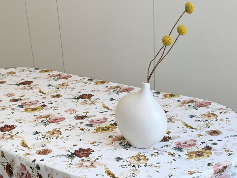 Ecotton DUCK tablecloth, 170x150, with flowers, 7195-1