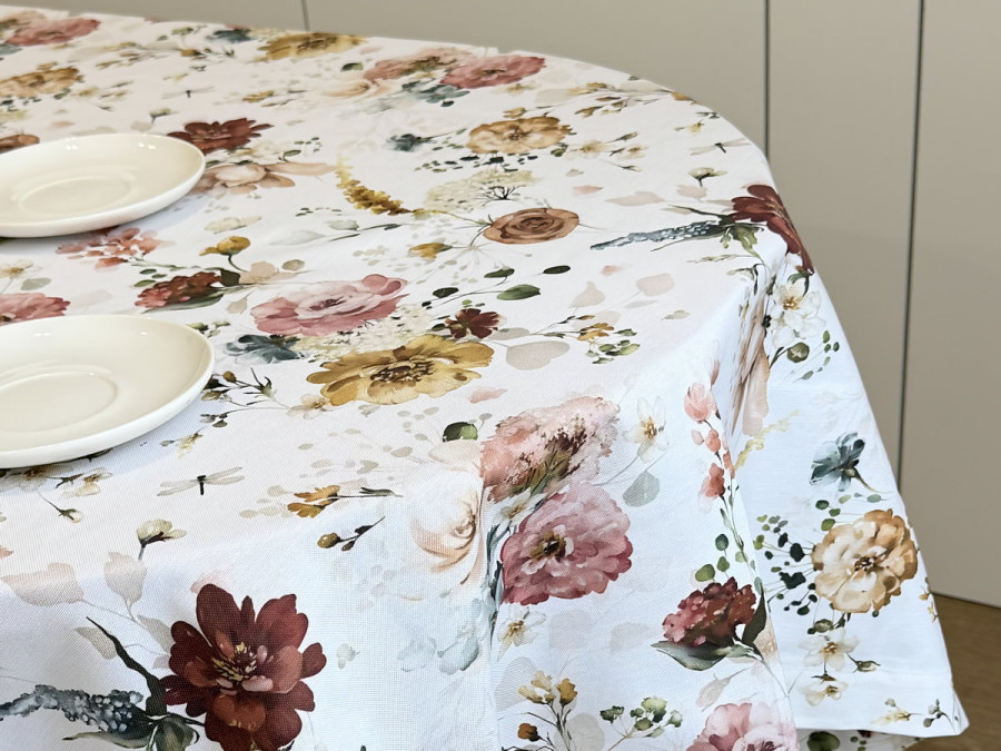 Ecotton DUCK tablecloth, 170x150, with flowers, 7195-1