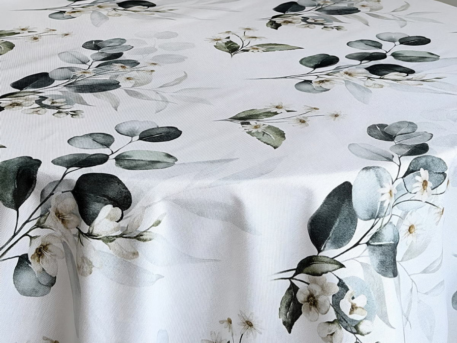 Tablecloth 170x220 Ecotton DUCK white with eucalyptus 2102/1