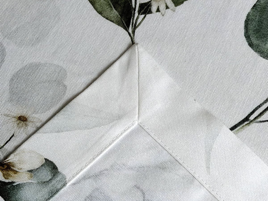Tablecloth 170x220 Ecotton DUCK white with eucalyptus 2102/1